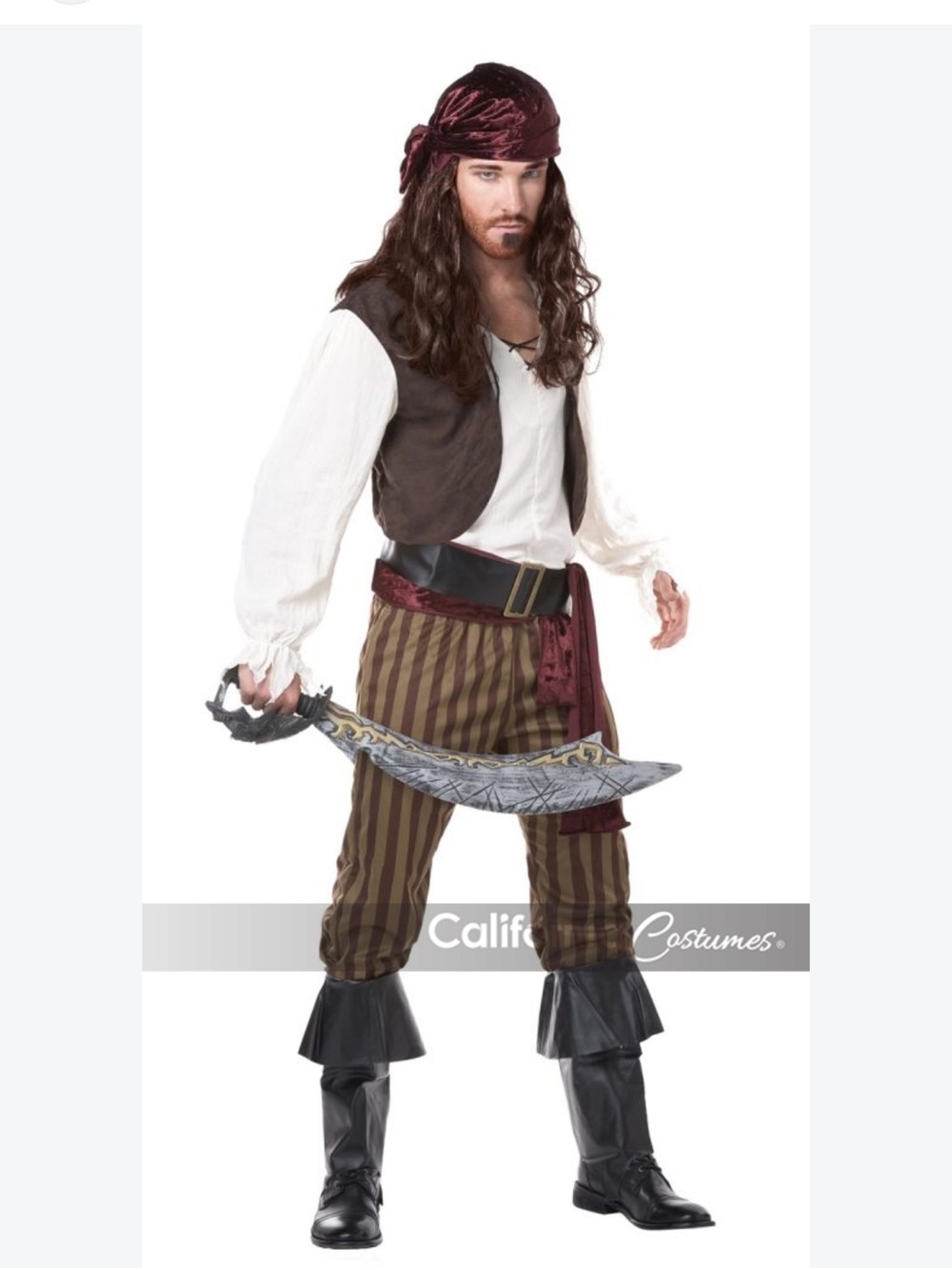 California Costumes Cream and Brown Lace-Up Pirate Shirt with Vest & Pants